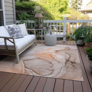 HomeRoots 5' Beige and Gray Abstract Area Rug – Stylish, Washable, Non-Skid for Indoor and Outdoor Spaces 5' X 8' 559392