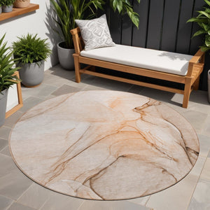 HomeRoots 5' Beige and Gray Abstract Area Rug – Stylish, Washable, Non-Skid for Indoor and Outdoor Spaces 8' Round 559393