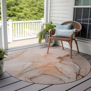 HomeRoots 5' Beige and Gray Abstract Area Rug – Stylish, Washable, Non-Skid for Indoor and Outdoor Spaces 8' Round 559393