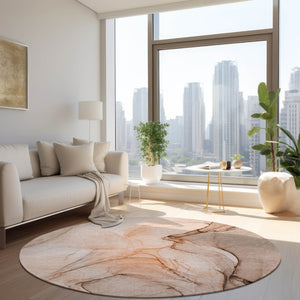 HomeRoots 5' Beige and Gray Abstract Area Rug – Stylish, Washable, Non-Skid for Indoor and Outdoor Spaces 8' Round 559393