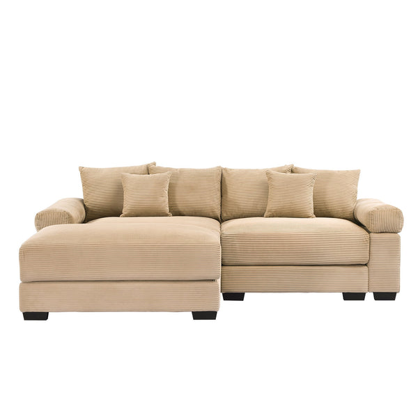 English Elm 92" Oversized Modular L-Shape Sectional Couch In Soft Camel Corduroy With Ottoman & 6 Pillows W714S01306