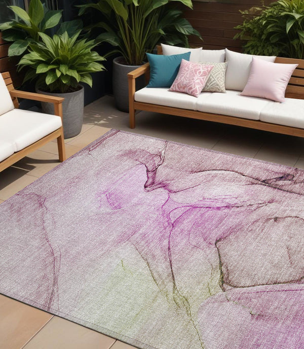 Homeroots 9' X 12' Pink Abstract Washable Non Skid Indoor Outdoor Area Rug Pink Polyester 559404