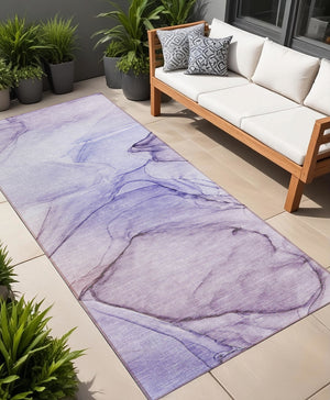 Homeroots 2' X 8' Gray And Purple Abstract Washable Non Skid Indoor Outdoor Runner Rug Purple Polyester 559407