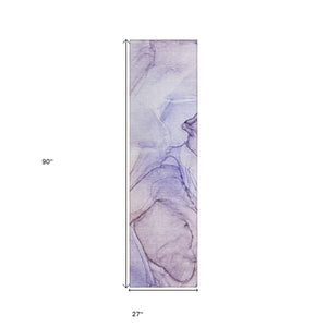 Homeroots 2' X 8' Gray And Purple Abstract Washable Non Skid Indoor Outdoor Runner Rug Purple Polyester 559407