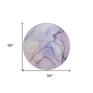 Homeroots 8' Round Gray And Purple Round Abstract Washable Non Skid Indoor Outdoor Area Rug Purple Polyester 559411