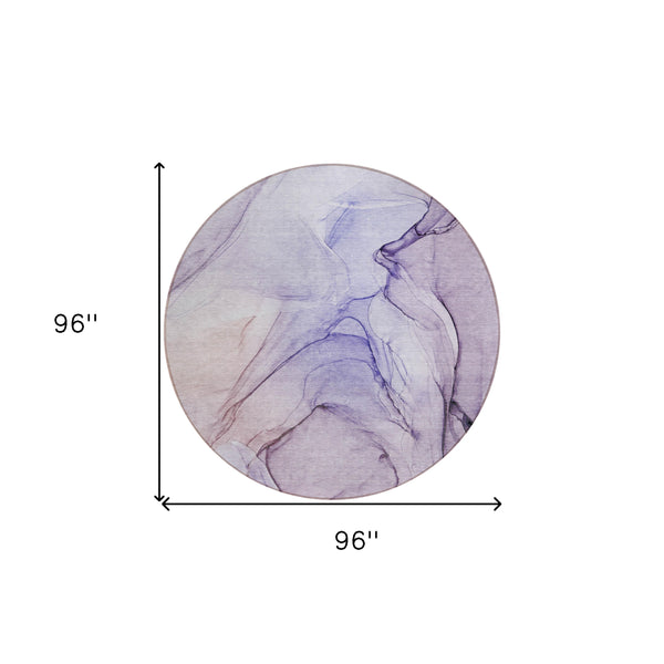 Homeroots 8' Round Gray And Purple Round Abstract Washable Non Skid Indoor Outdoor Area Rug Purple Polyester 559411