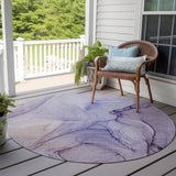 Homeroots 8' Round Gray And Purple Round Abstract Washable Non Skid Indoor Outdoor Area Rug Purple Polyester 559411