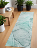 Homeroots 2' X 8' Teal And Gray Abstract Washable Non Skid Indoor Outdoor Runner Rug Teal Polyester 559416