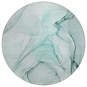 Homeroots 8' Round Teal Round Abstract Washable Non Skid Indoor Outdoor Area Rug Teal Polyester 559420