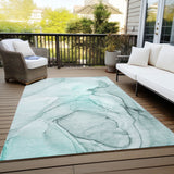 Homeroots 8' X 10' Teal Abstract Washable Non Skid Indoor Outdoor Area Rug Teal Polyester 559421