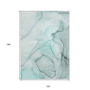 Homeroots 10' X 14' Teal Abstract Washable Non Skid Indoor Outdoor Area Rug Teal Polyester 559423