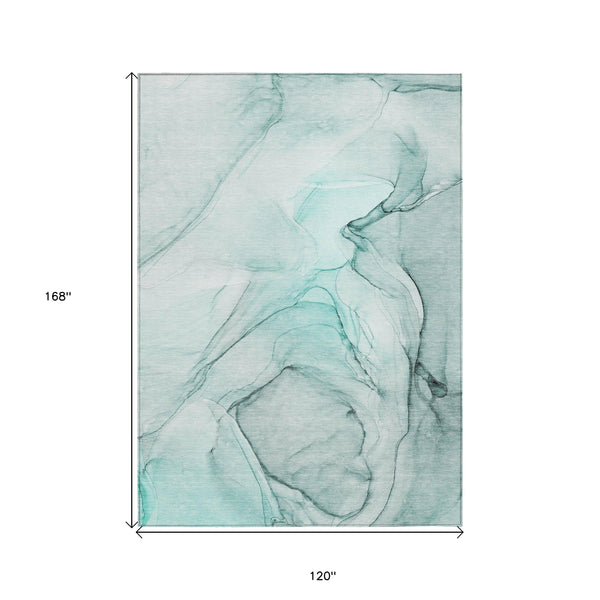 Homeroots 10' X 14' Teal Abstract Washable Non Skid Indoor Outdoor Area Rug Teal Polyester 559423