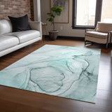 Homeroots 10' X 14' Teal Abstract Washable Non Skid Indoor Outdoor Area Rug Teal Polyester 559423