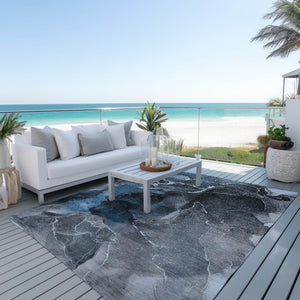 Homeroots 5' X 8' Ivory Blue And Gray Abstract Washable Non Skid Indoor Outdoor Area Rug Blue Polyester 559428