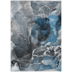Homeroots 5' X 8' Ivory Blue And Gray Abstract Washable Non Skid Indoor Outdoor Area Rug Blue Polyester 559428