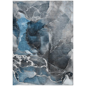 HomeRoots 5' Abstract Area Rug in Ivory, Blue & Gray - Machine Washable, Non-Skid, Indoor & Outdoor Use 8' X 10' 559430