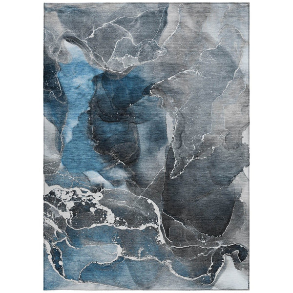 HomeRoots 5' Abstract Area Rug in Ivory, Blue & Gray - Machine Washable, Non-Skid, Indoor & Outdoor Use 8' X 10' 559430