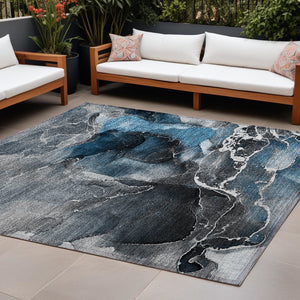 Homeroots 9' X 12' Ivory Blue And Gray Abstract Washable Non Skid Indoor Outdoor Area Rug Blue Polyester 559431
