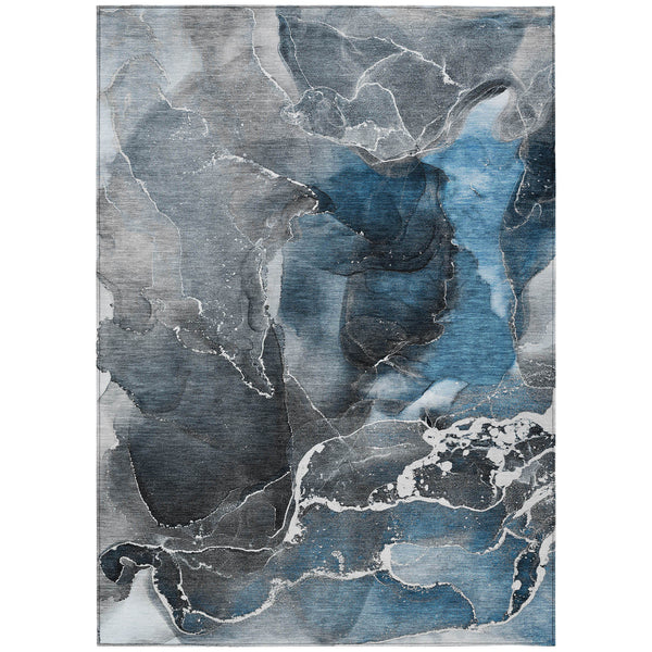 Homeroots 9' X 12' Ivory Blue And Gray Abstract Washable Non Skid Indoor Outdoor Area Rug Blue Polyester 559431