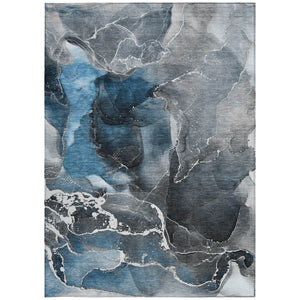 Homeroots 10' X 14' Ivory Blue And Gray Abstract Washable Non Skid Indoor Outdoor Area Rug Blue Polyester 559432