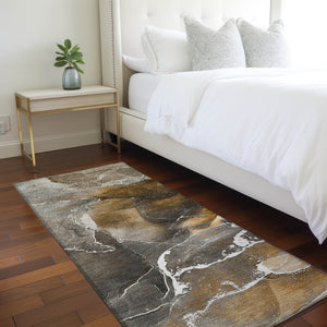 Homeroots 8' Runner Brown And Gray Abstract Washable Non Skid Indoor Outdoor Runner Rug Brown Polyester 559434