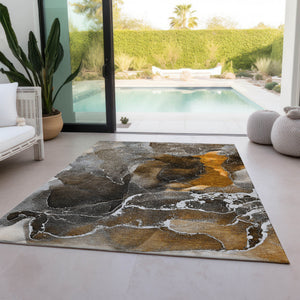 Homeroots 3' X 5' Brown And Gray Abstract Washable Non Skid Indoor Outdoor Area Rug Brown Polyester 559436