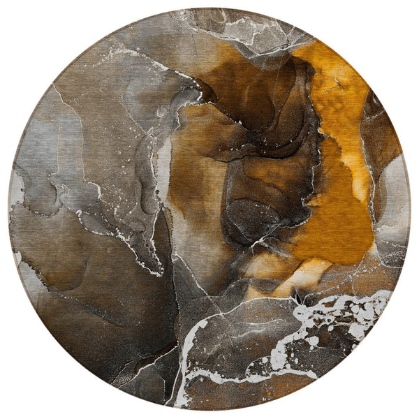 HomeRoots 5' Abstract Area Rug in Ivory, Blue & Gray - Machine Washable, Non-Skid, Indoor & Outdoor Use 8' Round 559438