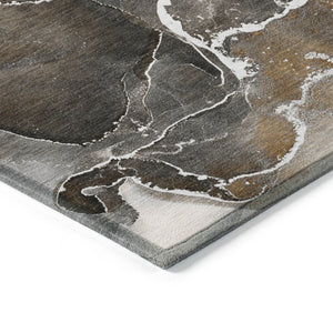 HomeRoots 5' Abstract Area Rug in Ivory, Blue & Gray - Machine Washable, Non-Skid, Indoor & Outdoor Use 8' Round 559438