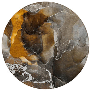 HomeRoots 5' Abstract Area Rug in Ivory, Blue & Gray - Machine Washable, Non-Skid, Indoor & Outdoor Use 8' Round 559438