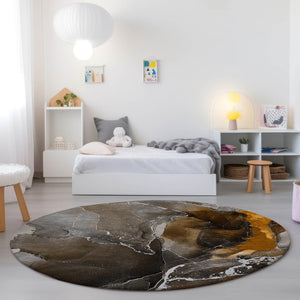 HomeRoots 5' Abstract Area Rug in Ivory, Blue & Gray - Machine Washable, Non-Skid, Indoor & Outdoor Use 8' Round 559438