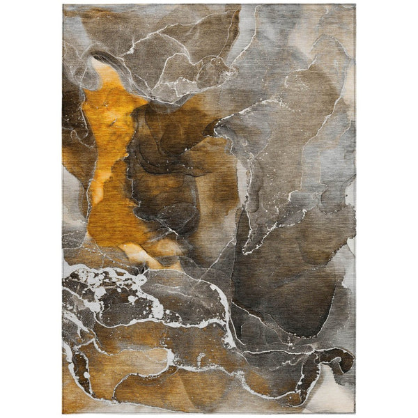 HomeRoots 5' Abstract Area Rug in Ivory, Blue & Gray - Machine Washable, Non-Skid, Indoor & Outdoor Use 9' X 12' 559440