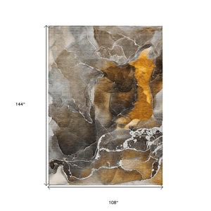 HomeRoots 5' Abstract Area Rug in Ivory, Blue & Gray - Machine Washable, Non-Skid, Indoor & Outdoor Use 9' X 12' 559440