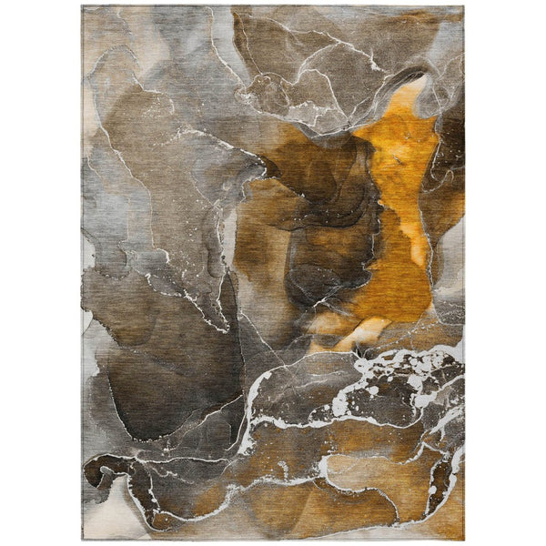 HomeRoots 5' Abstract Area Rug in Ivory, Blue & Gray - Machine Washable, Non-Skid, Indoor & Outdoor Use 10' X 14' 559441