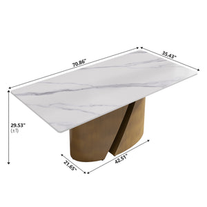 English Elm 70.86" Modern Rectangular Dining Table With Durable Sintered Stone Top & Stylish Bronze Iron Base W1535S00364