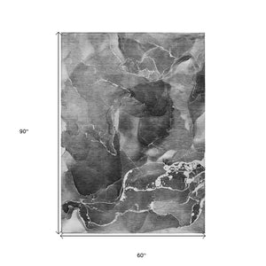 Homeroots 5' X 8' Black Gray And White Abstract Washable Non Skid Indoor Outdoor Area Rug Gray Polyester 559446