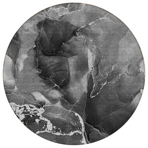 Homeroots 8' Round Black Gray And White Round Abstract Washable Non Skid Indoor Outdoor Area Rug Gray Polyester 559447