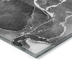 HomeRoots 5' Abstract Area Rug in Ivory, Blue & Gray - Machine Washable, Non-Skid, Indoor & Outdoor Use 9' X 12' 559449