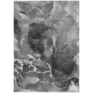 HomeRoots 5' Abstract Area Rug in Ivory, Blue & Gray - Machine Washable, Non-Skid, Indoor & Outdoor Use 9' X 12' 559449