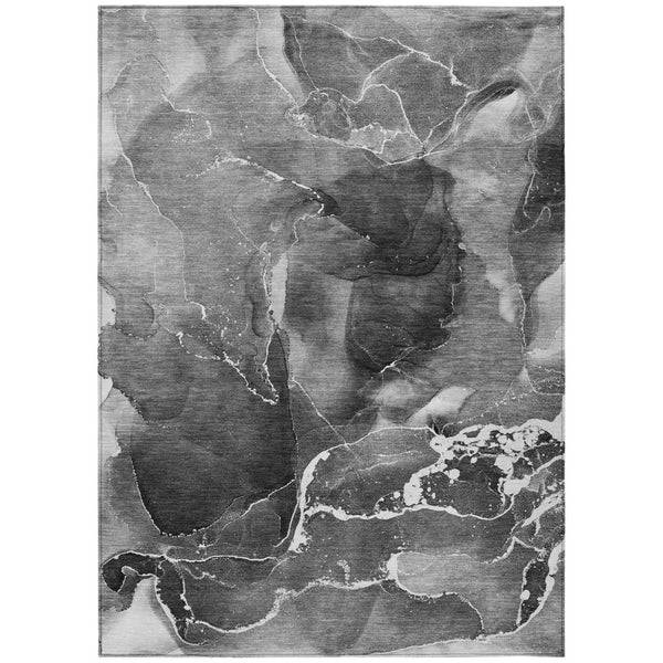 HomeRoots 5' Abstract Area Rug in Ivory, Blue & Gray - Machine Washable, Non-Skid, Indoor & Outdoor Use 10' X 14' 559450
