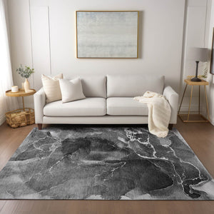 HomeRoots 5' Abstract Area Rug in Ivory, Blue & Gray - Machine Washable, Non-Skid, Indoor & Outdoor Use 10' X 14' 559450