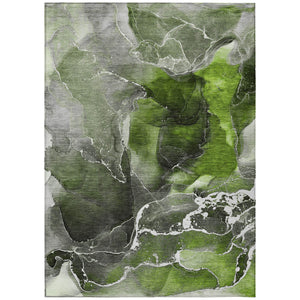 Homeroots 3' X 5' Green Abstract Washable Non Skid Indoor Outdoor Area Rug Green Polyester 559454