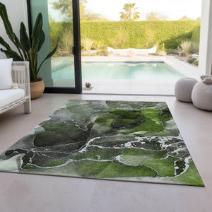 Homeroots 3' X 5' Green Abstract Washable Non Skid Indoor Outdoor Area Rug Green Polyester 559454