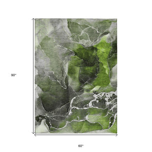 HomeRoots 5' Abstract Area Rug in Ivory, Blue & Gray - Machine Washable, Non-Skid, Indoor & Outdoor Use 5' X 8' 559455
