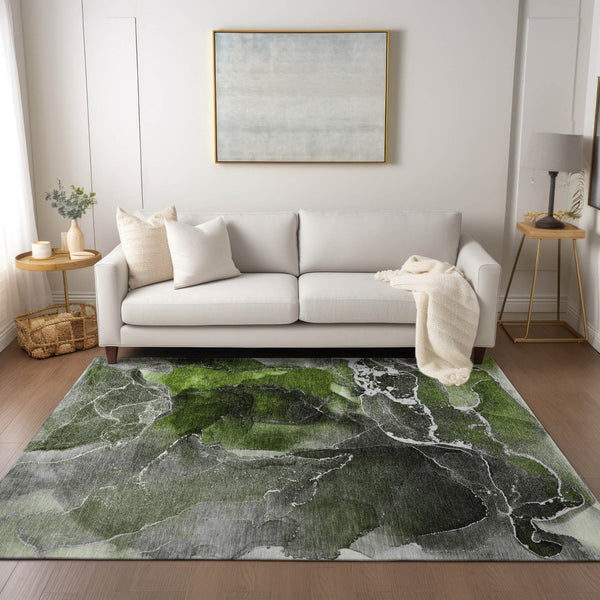HomeRoots 5' Abstract Area Rug in Ivory, Blue & Gray - Machine Washable, Non-Skid, Indoor & Outdoor Use 5' X 8' 559455