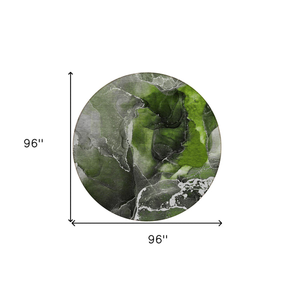 Homeroots 8' Round Green Round Abstract Washable Non Skid Indoor Outdoor Area Rug Green Polyester 559456