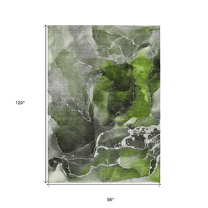 Homeroots 8' X 10' Green Abstract Washable Non Skid Indoor Outdoor Area Rug Green Polyester 559457