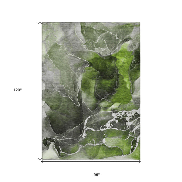 Homeroots 8' X 10' Green Abstract Washable Non Skid Indoor Outdoor Area Rug Green Polyester 559457