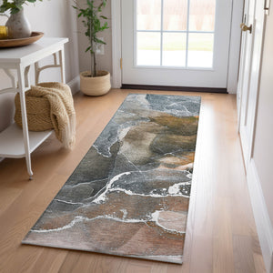 Homeroots 8' Runner Orange Abstract Washable Non Skid Indoor Outdoor Runner Rug Orange Polyester 559461