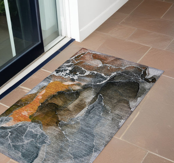 Homeroots 3' X 5' Orange Abstract Washable Non Skid Indoor Outdoor Area Rug Orange Polyester 559463