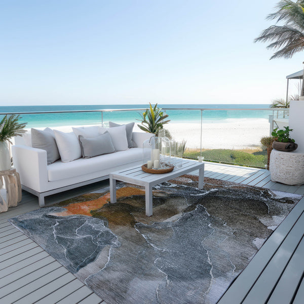 Homeroots 3' X 5' Orange Abstract Washable Non Skid Indoor Outdoor Area Rug Orange Polyester 559463